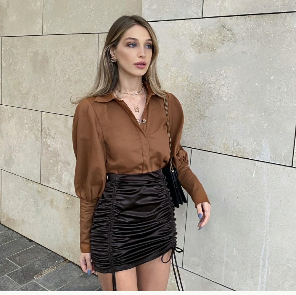 DIVIDED short draped skirt size S dark brown color